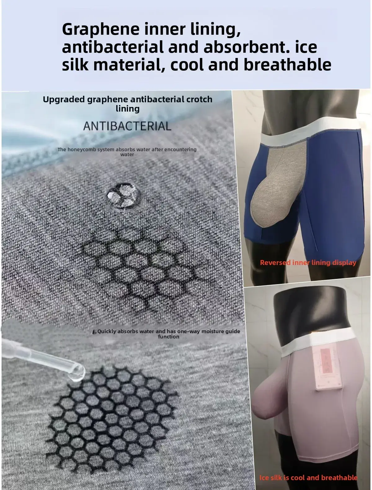 Mens Cool Ice Silk Boxer Briefs ลึกพิเศษกระเป๋า Breathable Long Running Sport Gym ชุดชั้นใน Anti Chafe ฟรีกางเกงว่ายน้ำนุ่ม — image 9