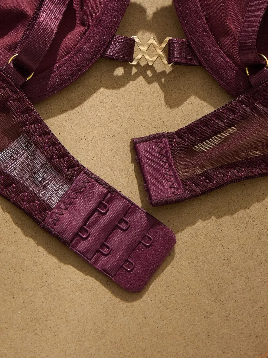 Set reggiseno rosso brunastro Design a doppio strato Nessuna irritazione della pelle Biancheria intima confortevole Bralette a blocchi di colore alla moda da donna — image 6