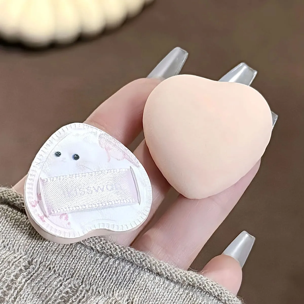 Cute Pink Mini Finger Puff Set with Box Facial Makeup Sponge Soft Velvet Mixed Beauty Makeup Puff Professional Makeup Tools 5pcs — image 5