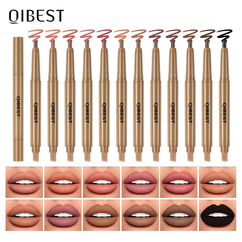 Se silikonovým štětečkem Tužka na rty Dvojhlavá automatická Hedvábně jemná Káva Hnědá Rozmazávání Plný Tvar rtů Obrys Kontury Make-up — image 5