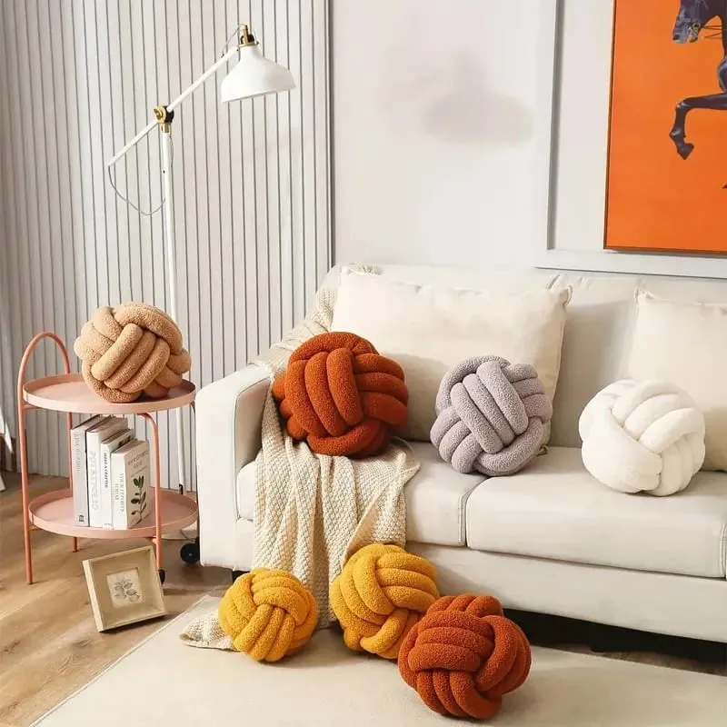 Decorazione domestica Cuscino a sfera annodata Cuscino in peluche a sfera annodata indeformabile ecologico Cuscino da tiro con retro a sfera annodata intrecciata a mano — image 2