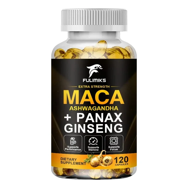 Miscela tripla di maca con integratore di ginseng e ashwagandha che favorisce la salute riproduttiva, l'equilibrio ormonale, i muscoli e il sollievo dallo stress — image 8