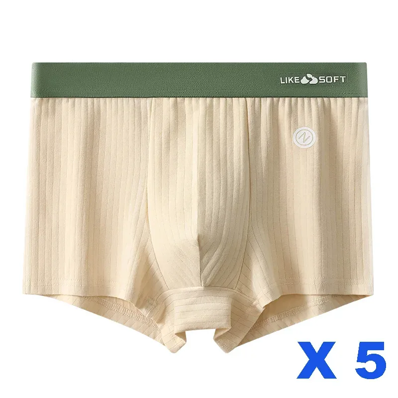 5 pezzi boxer da uomo a righe morbidi e traspiranti a vita media elastico in vita misto cotone pantaloncini intimi da uomo — image 18