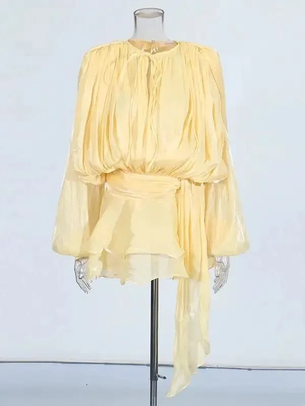 Solide Bluse Mini Kleider Für Frauen V-ausschnitt Langarm Verstärktes Spitze Up Süße Stil Kleid Weibliche Kleidung Mode — image 16