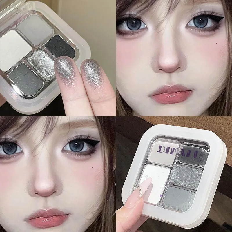 5 สีซีเมนต์โลหะสีเทาอายแชโดว์ Glitter Pearlescent Punk Smoky Eye Highlighter Matte White Face Brightening — image 2