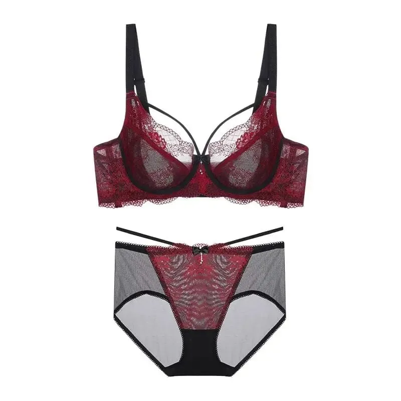 Set reggiseno sexy minimizzatore Coppa piena pizzo ultra sottile raccolto Plus Size 34-42 Seno grande al seno piccolo Supporto Comfort Lingerie — image 12