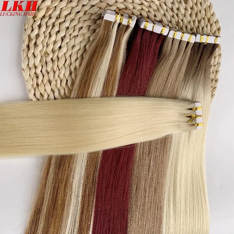 Nastro adesivo all'ingrosso europeo a doppio disegno nelle estensioni Nastro Remy allineato con cuticole invisibili nelle estensioni dei capelli 100% capelli umani — image 5