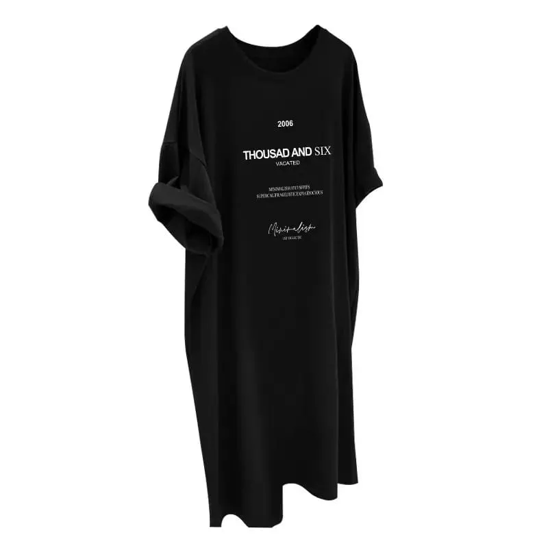 Abiti a maniche corte Abito estivo da donna taglie forti Abito t-shirt di media lunghezza Abito lungo casual al ginocchio