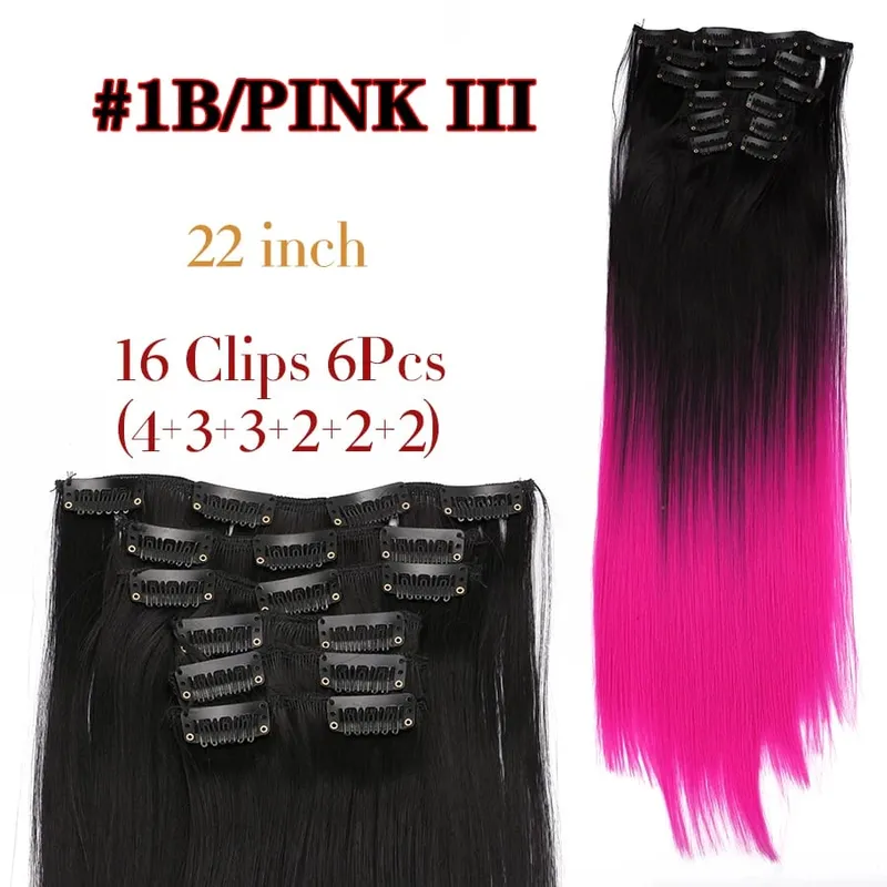 คลิปสีดำในส่วนขยายตรง 22 "ยาวสังเคราะห์หนาคลิปบนผมสำหรับผู้หญิง 6 ชิ้น/เซ็ต CURLY Full HEAD งานแต่งงานทุกวัน — image 25