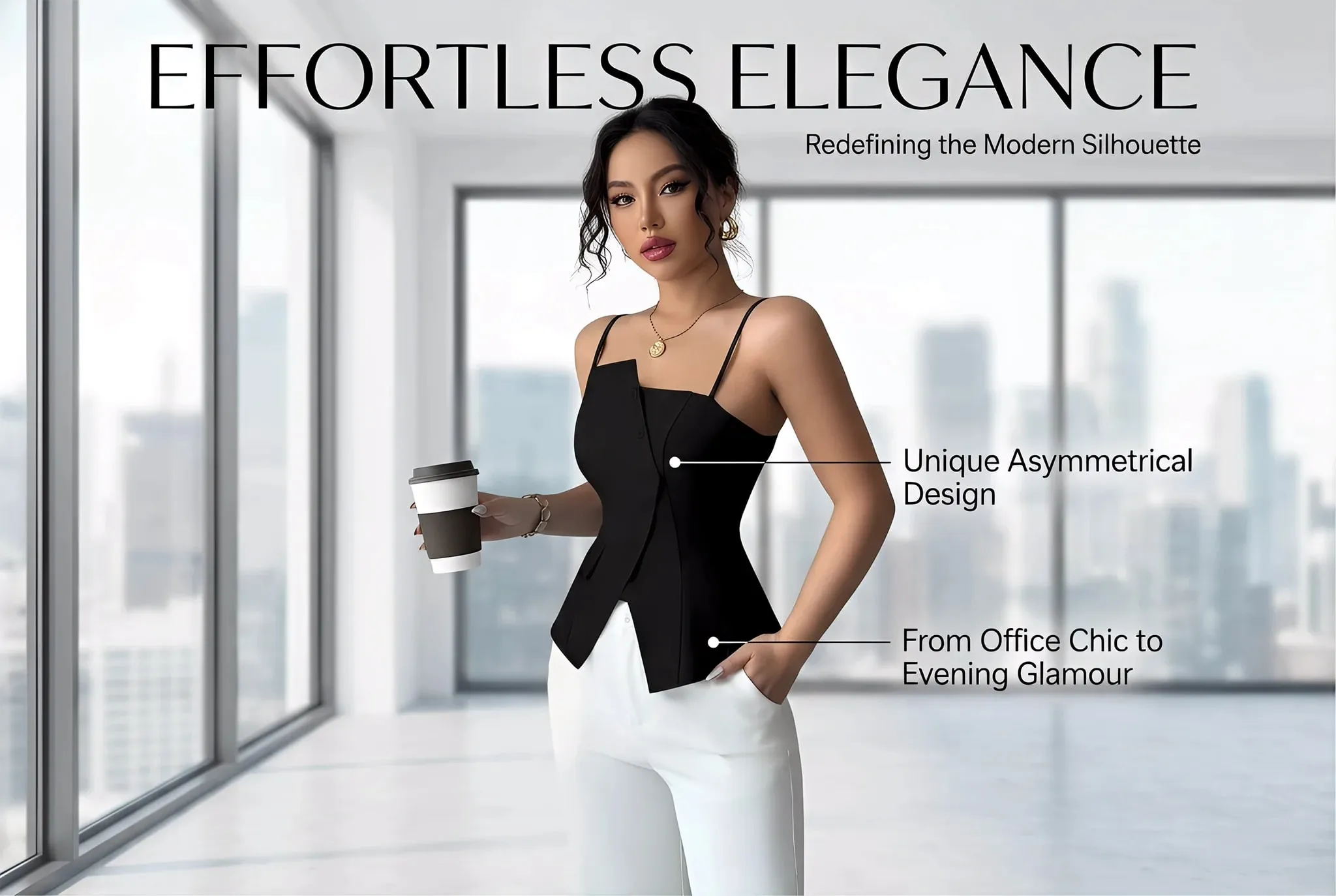 Damen-Cami-Top mit dünnen Trägern, asymmetrischem Knopf-Cami-Top, Knopf-Blazer-Weste, passend für elegante, schicke Bekleidung, Oberteile für Frühling, Sommer, Alltag — image 10