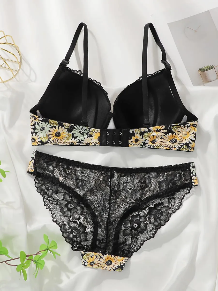 Intimo da donna con motivo crisantemo in pizzo ricamato con cerchi in acciaio Reggiseno push up comodo e traspirante B6017 — image 2