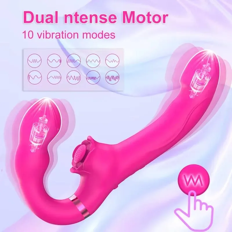 APP Stropløs Strap-On G-Spot Dildo Vibrator Realistisk dobbeltendet Vibrerende Butt Plug Analsex legetøj til kvinder, lesbiske par — image 9