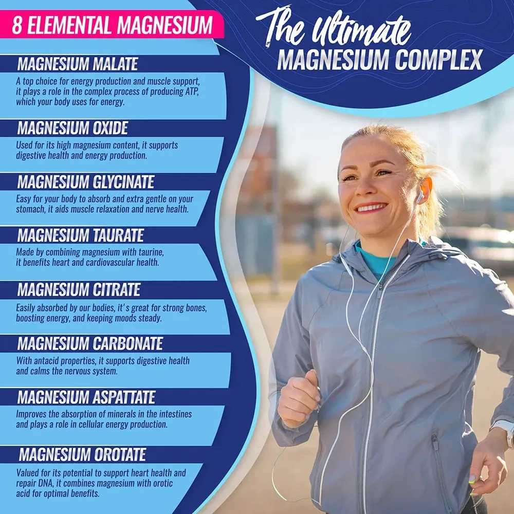 Integratore Magnesium Complex 1000MG - Citrato e malato di glicinato di magnesio - Supporto per il sonno, sollievo dallo stress, muscoli e rilassamento — image 4