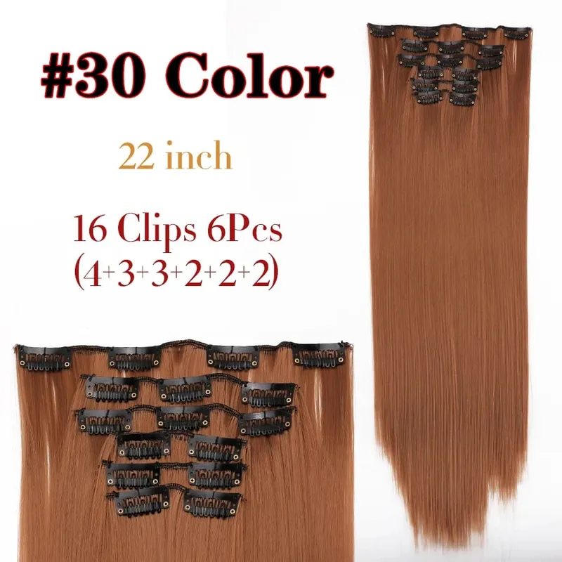 คลิปสีดำในส่วนขยายตรง 22 "ยาวสังเคราะห์หนาคลิปบนผมสำหรับผู้หญิง 6 ชิ้น/เซ็ต CURLY Full HEAD งานแต่งงานทุกวัน — image 13