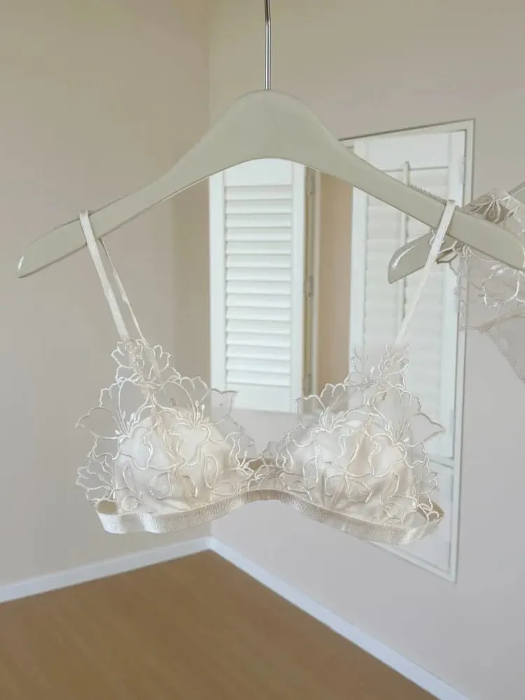 ​ Bralette de encaje francés elegante, copa triangular sin aros, tirantes finos, busto pequeño, conjunto de lencería cómoda para mujer BANERDANNI