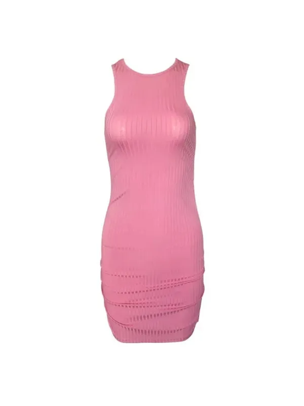 Sexy Stripes Thread Knitting Slim Bodycon Dress Women Sleeveless Solid Color Skinny Mini Dress Elegant Club Party Vestidos — image 7