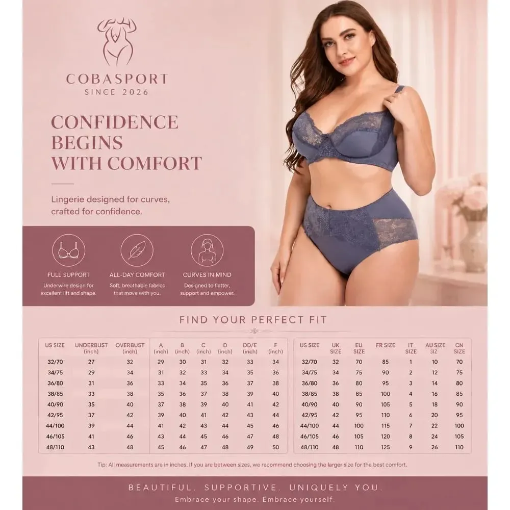 Nhẹ Ren Nội Y Bộ Áo Ngực Dành Cho Plus Size Nữ Mỏng Cúp Quần Lót Có Quần Lót Thoải Mái Nâng Hàng Ngày — image 6