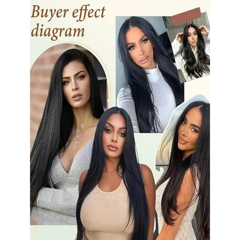 ยาวพิเศษตรง 5 คลิปต่อผมคลิปในส่วนขยาย Hairpieces สำหรับผู้หญิงสังเคราะห์ธรรมชาติคลิปผมตรงชิ้น — image 7