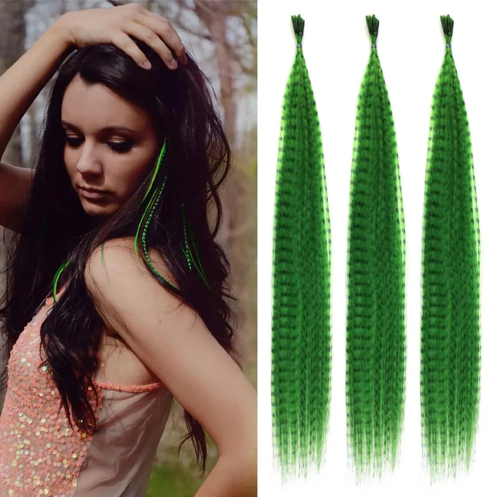 30roots Colored Synthetic Feather Stripe hair Extension 16 Inch I Tip Party Cosplay For Music Festival Halloween Christmas — image 10