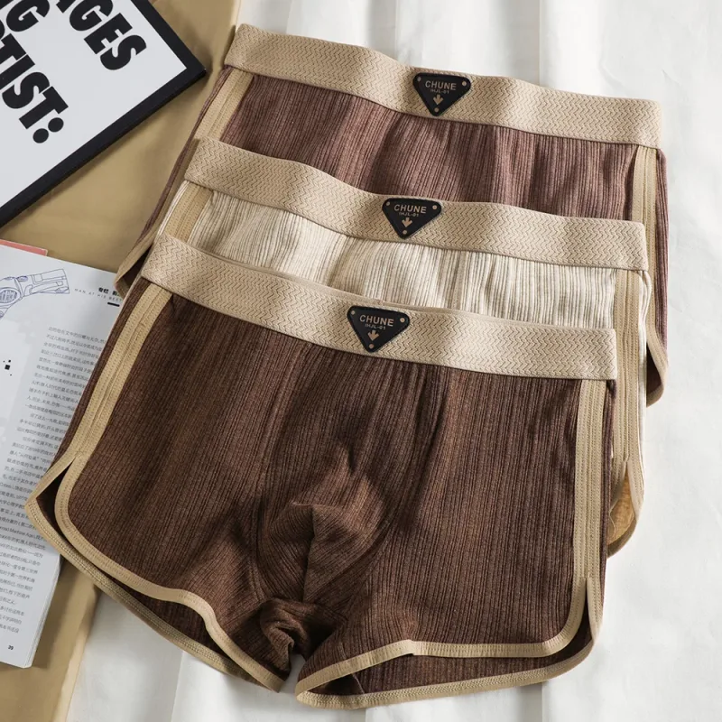 3PCS/Pek 100% Kapas Seluar Dalam Lelaki Berjalur Pepejal Untuk 40-100kg Seluar Dalam Selangkangan Mesh Bernafas Petinju Pinggang Bergetah Tinggi — image 16