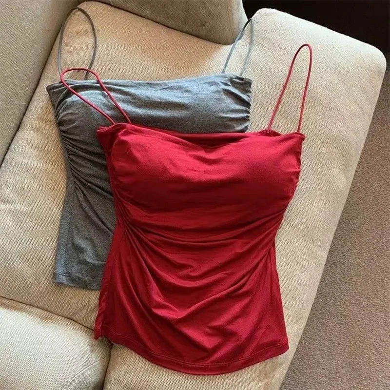 ใหม่-เซ็กซี่จีบถัง Camisole ผู้หญิงฤดูร้อนสปาเก็ตตี้เสื้อแขนกุด — image 4