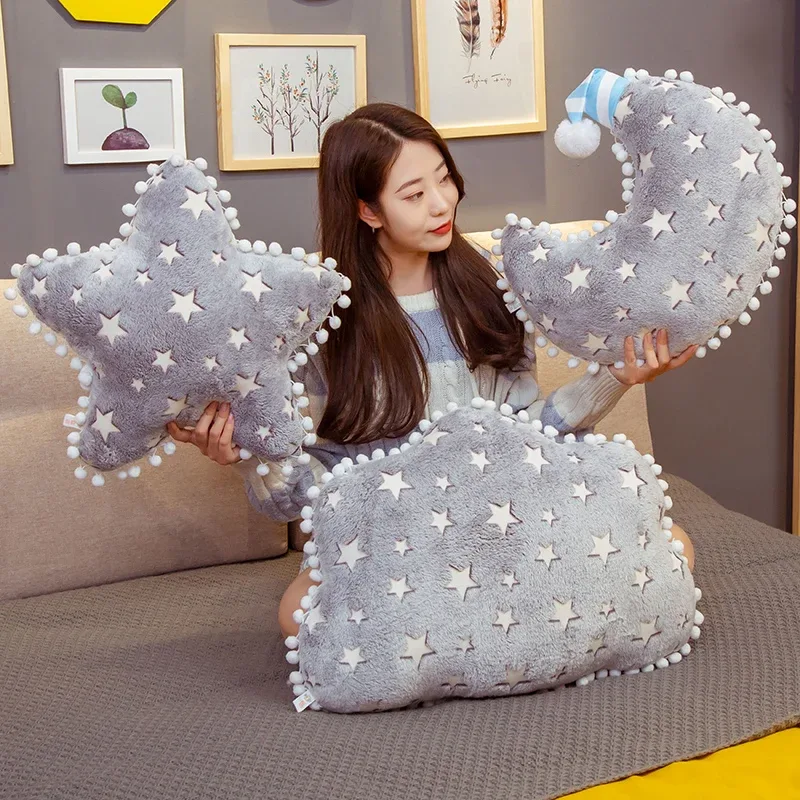 Ins pelúcia céu série luminosa nuvem lua estrela travesseiro macio almofada kawaii brinquedos de pelúcia para crianças bebê crianças brinquedo presente da menina — image 2