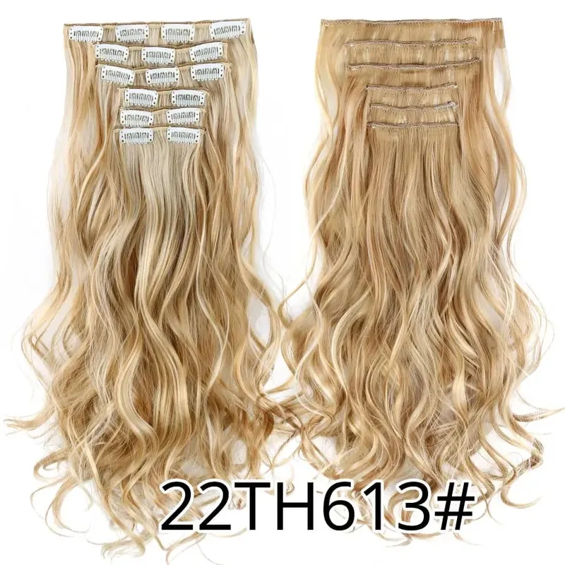 คลิปสีดำในส่วนขยายตรง 22 "ยาวสังเคราะห์หนาคลิปบนผมสำหรับผู้หญิง 6 ชิ้น/เซ็ต CURLY Full HEAD งานแต่งงานทุกวัน — image 47