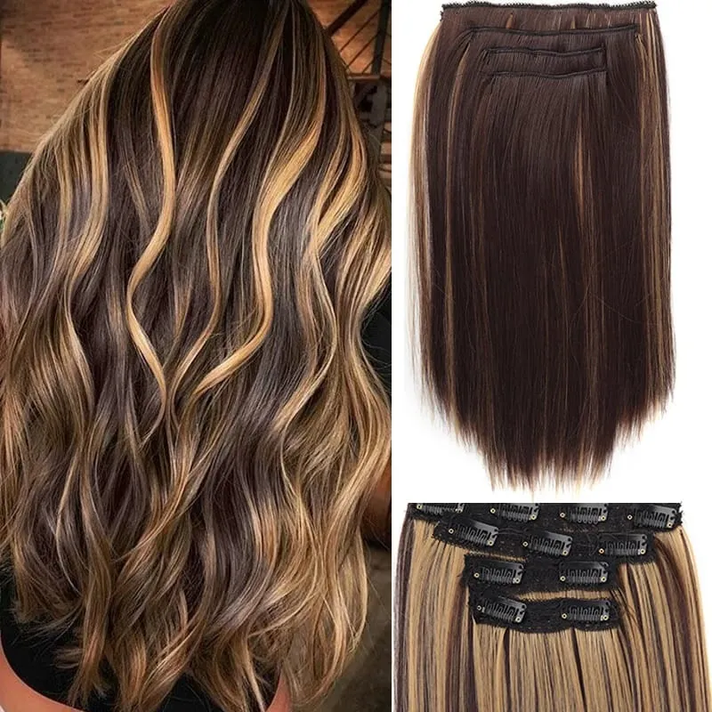 Synthetic 4PCS Clip in Hair Extensions 14inch Straight Hair Extensions with BB Clips Invisible Seamless Hairpiece for Women Use