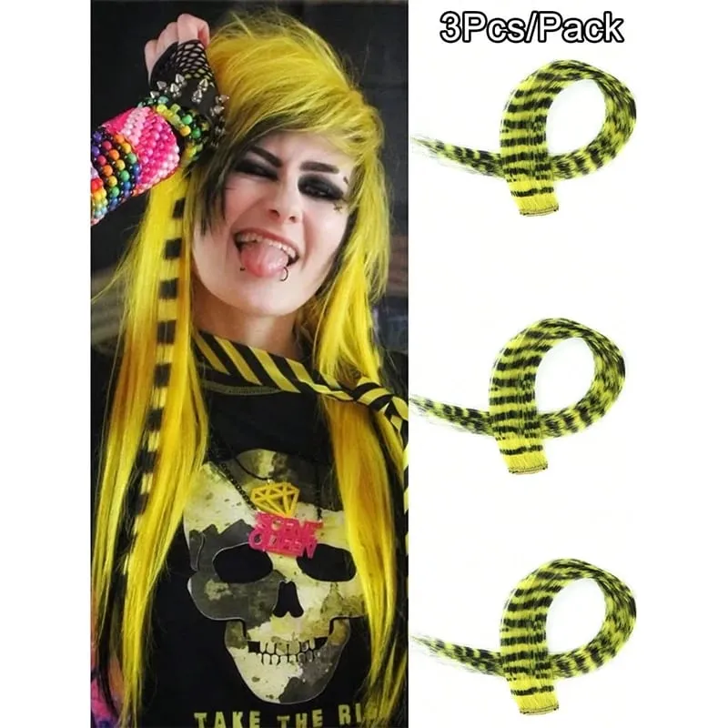 3 pezzi estensioni dei capelli con stampa leopardata striscia sintetica pezzo di capelli stampato clip lunga e dritta colorata nei capelli per le donne ragazze festa — image 9