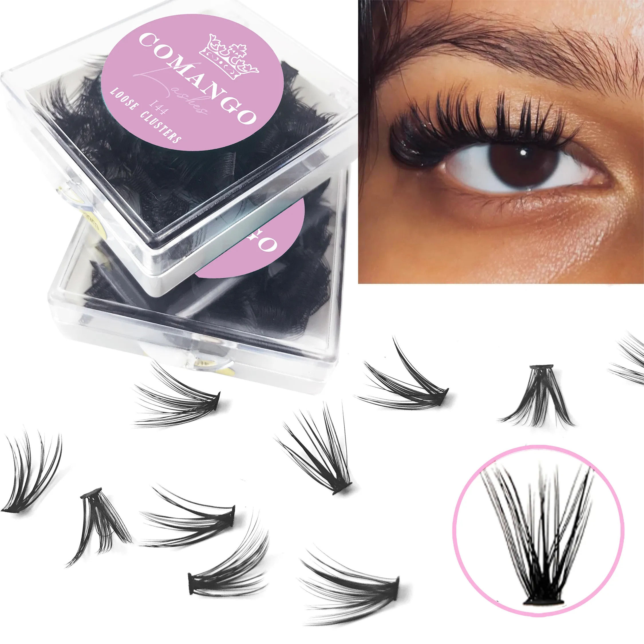 144ks Uvolněné řasy Segmented Cluster Individuální Ruský Wispy C/D Curl Cluster Cluster Cluster Lashes Extension DIY Doma — image 3