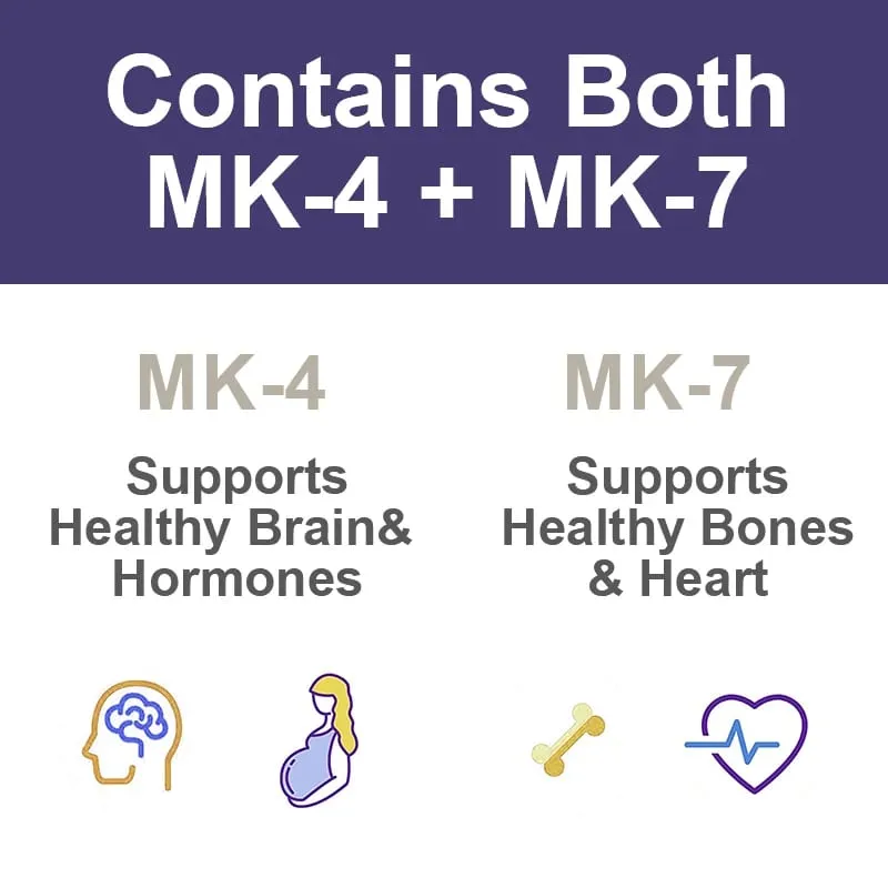 Vitamina K2 (MK7 e MK4) con supplemento D3: supporta ossa forti e cervello sano e salute cardiovascolare