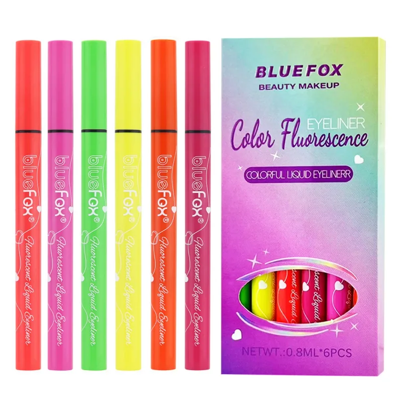 6 ชิ้นนีออนเรืองแสง UV Glow อายไลเนอร์กันน้ำ Long Lasting สีสัน Liquid Eye Liner Rave Party แต่งหน้าฮาโลวีนเครื่องมือ