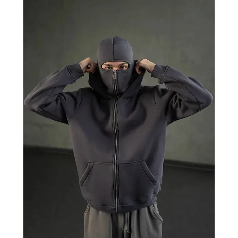 2025 Autumn Men Balaclava Y2K Gothic Harajuku Winter New Item Double Hooded Sweatshirt Men's Hooded Mask Zipper Sportswear Women — image 6