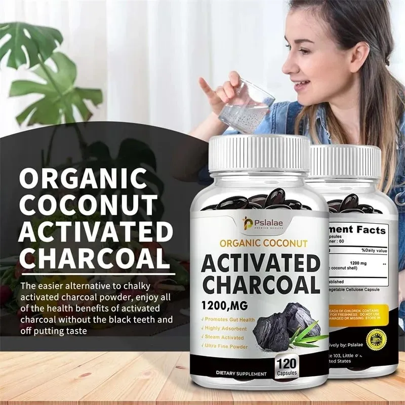 Activated Charcoal Capsules 1 200 Mg - Organic Coconut Shell Helps Relieve Gas & Bloating Detox & Bowel Digestive Supplement