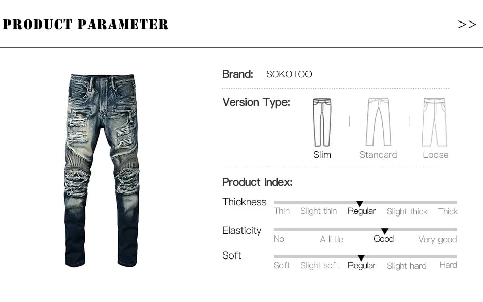 Herren-Biker-Jeans für Motorräder, Löcher, Risse, Distressed-Patch-Hose, Stretch-Denim, Baumwolle, schmale, gerade Hose, hohe Qualität — image 7