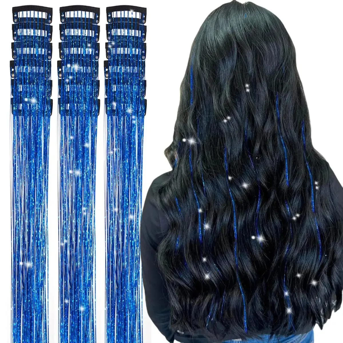 20 นิ้ว Glitter Tinsel Hair Extensions พร้อมคลิป 6 ชิ้น/เซ็ตสังเคราะห์คลิปใน Sparkle Fairy อุปกรณ์เสริมผมสำหรับเด็กผู้หญิง — image 7