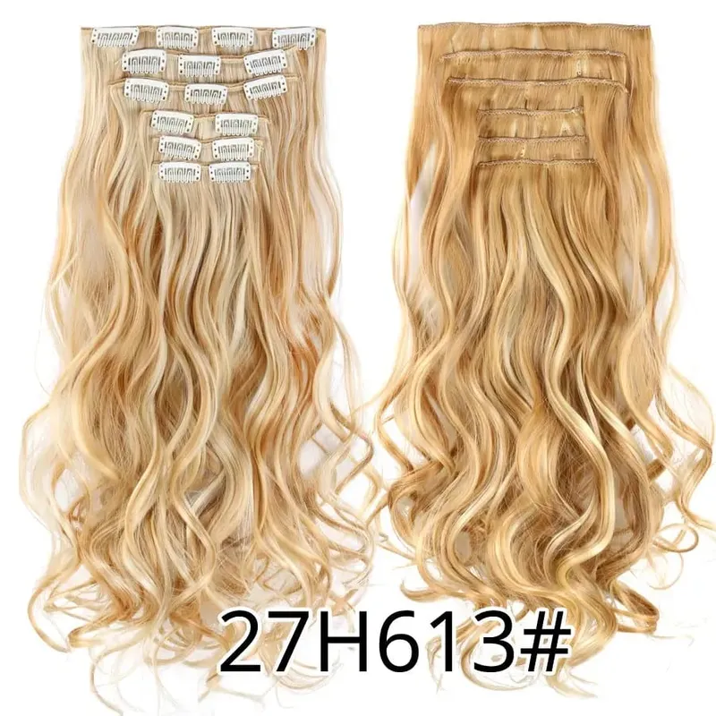 คลิปสีดำในส่วนขยายตรง 22 "ยาวสังเคราะห์หนาคลิปบนผมสำหรับผู้หญิง 6 ชิ้น/เซ็ต CURLY Full HEAD งานแต่งงานทุกวัน — image 49