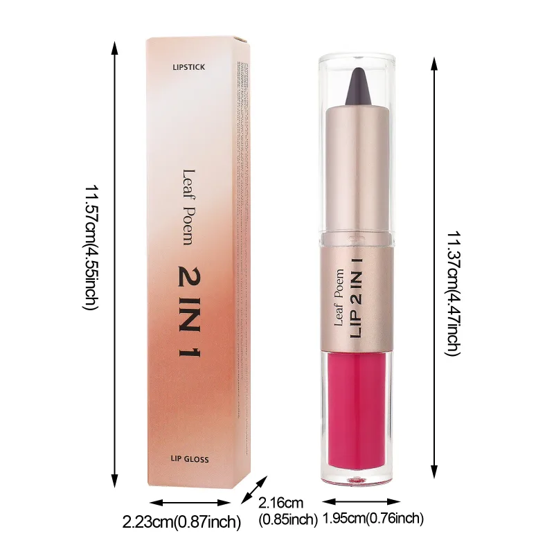2 IN 1 Nude Brown Pink Mirror Lip Gloss Tapered Gradient Lipliner Contour Pencil Matte Lip Liner Waterproof Sexy Lipstick Makeup — image 7