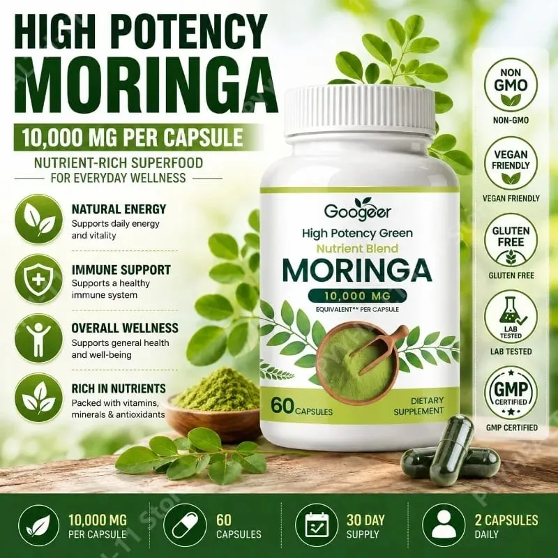 Suplement premium Moringa z naturalnym ekstraktem z liści Ziołowa formuła odżywcza do codziennego wsparcia dobrego samopoczucia 60 kapsułek — image 1