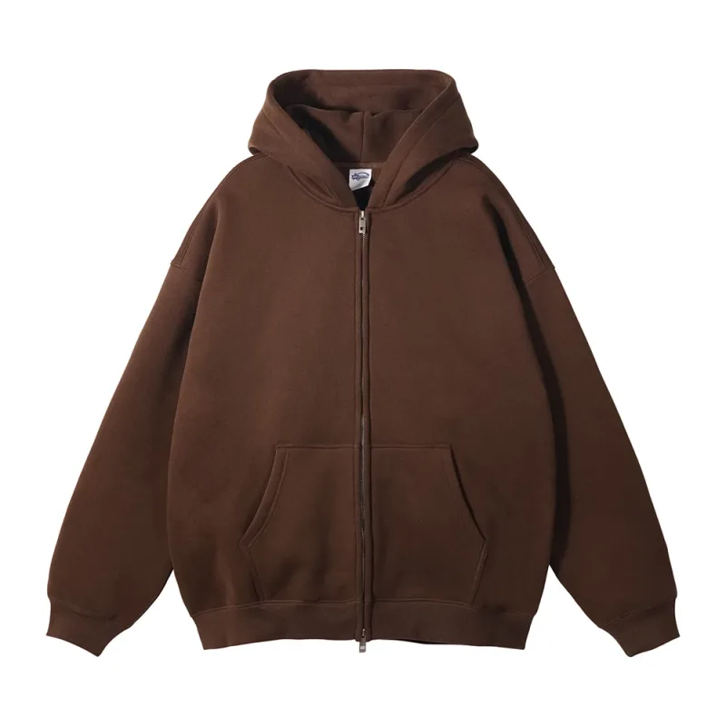 New Men Double Headed Zipper Fleece Hoodies Unisex Loose Basic Solid Warm Hooded Sweatshirts Coats For Winter HY0633