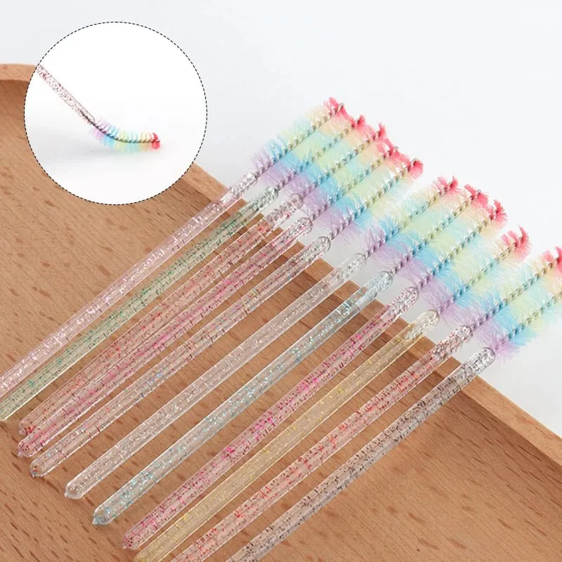 50pcs Berus Bulu Mata Kristal Boleh Pakai Sambungan Bulu Mata Berus Makeup Tongkat Maskara Aplikator Sikat Kening Berus Mikro Pelangi — image 5