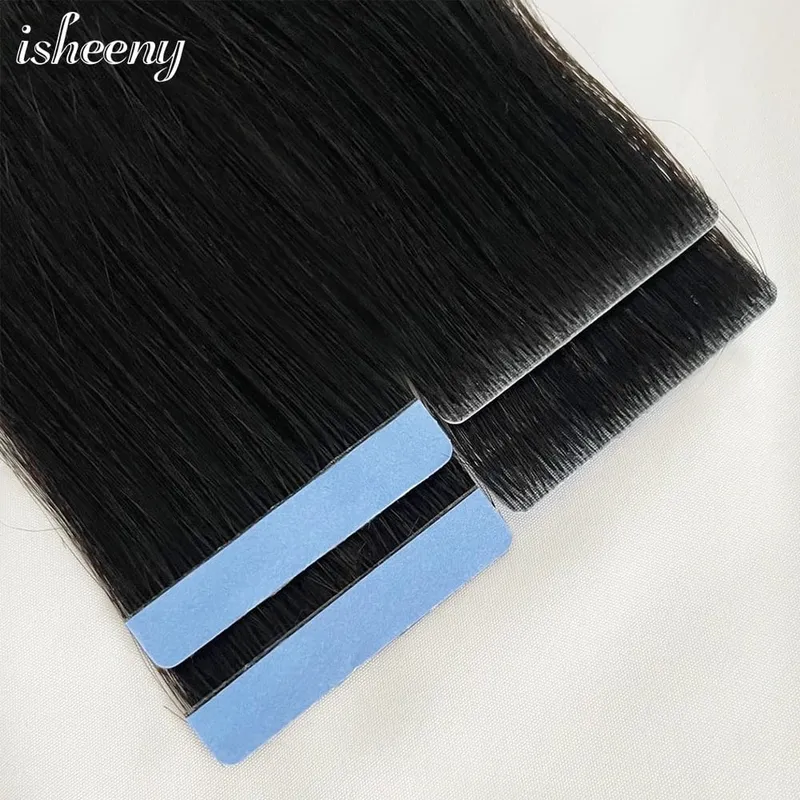 Isheeny Invisible Tape In Hair Extensions 12" 16" 20" Skin Weft Tape Ins 10 stk Naturlig Straight Machine Made Remy Human Hair — image 2