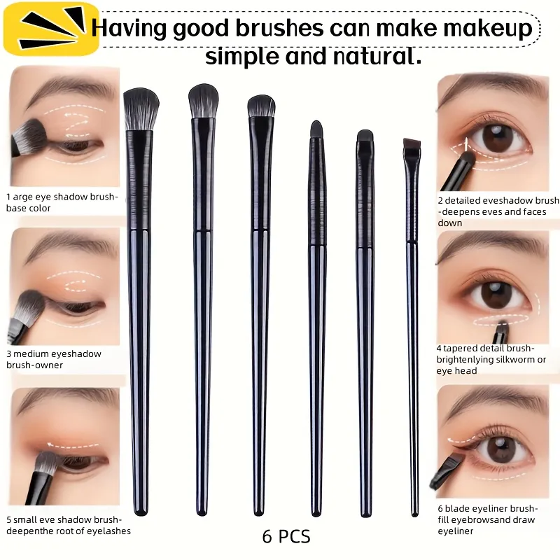 6PCS Eyes Makeup Brushes Set Professional Soft Contouring Eyeshadow Eyeliner Eyebrow Brush Alat Kosmetik Kecantikan Wajah Wanita — image 3