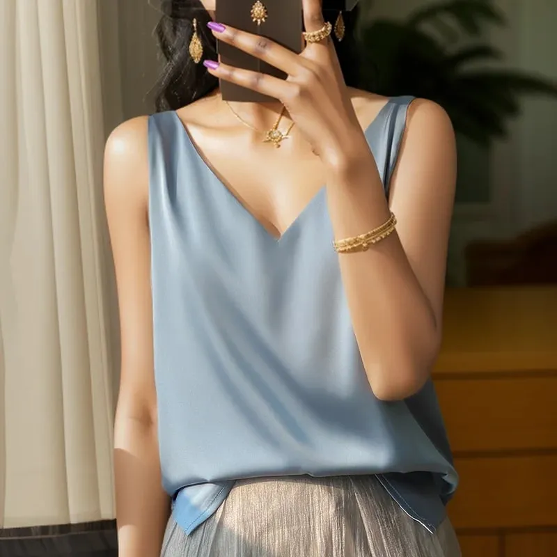 New Lce Silk Satin Camisole Women's Spring/Summer Solid Color Sleeveless Sexy Comfortable Silk Underwear Vest RW-D09 — image 6