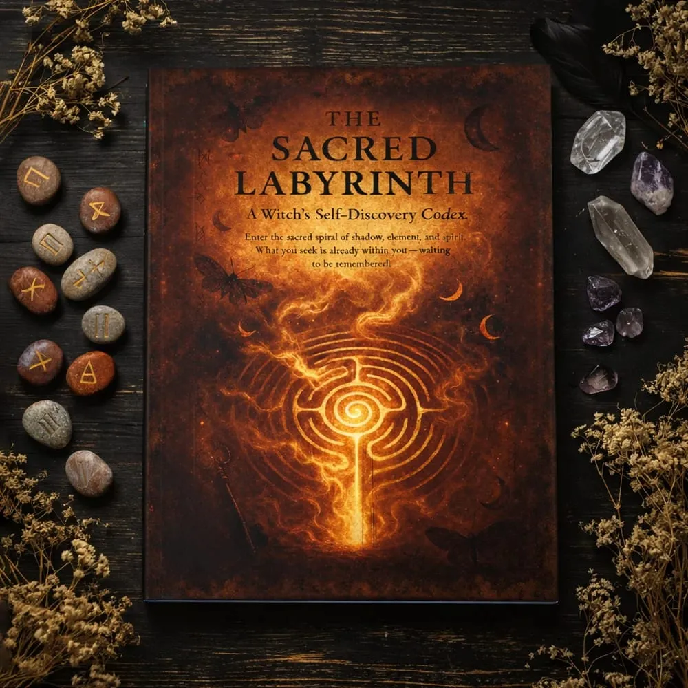 The Sacred Labyrinth a Witch's Self-Discovery Codex Εξερευνήστε 74 σελίδες του Mystieal Self-Diseovery Shadow Work Grimoire Growth Work — image 1