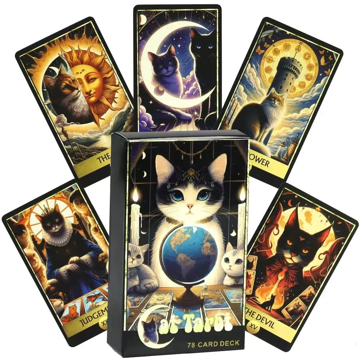 Nouveau jeu de cartes Tarot chat A 78, Version anglaise, jeux de société, soins personnels pour les lectures de Tarot, jeu vibrant et facile, jeu de divination, jouet — image 3