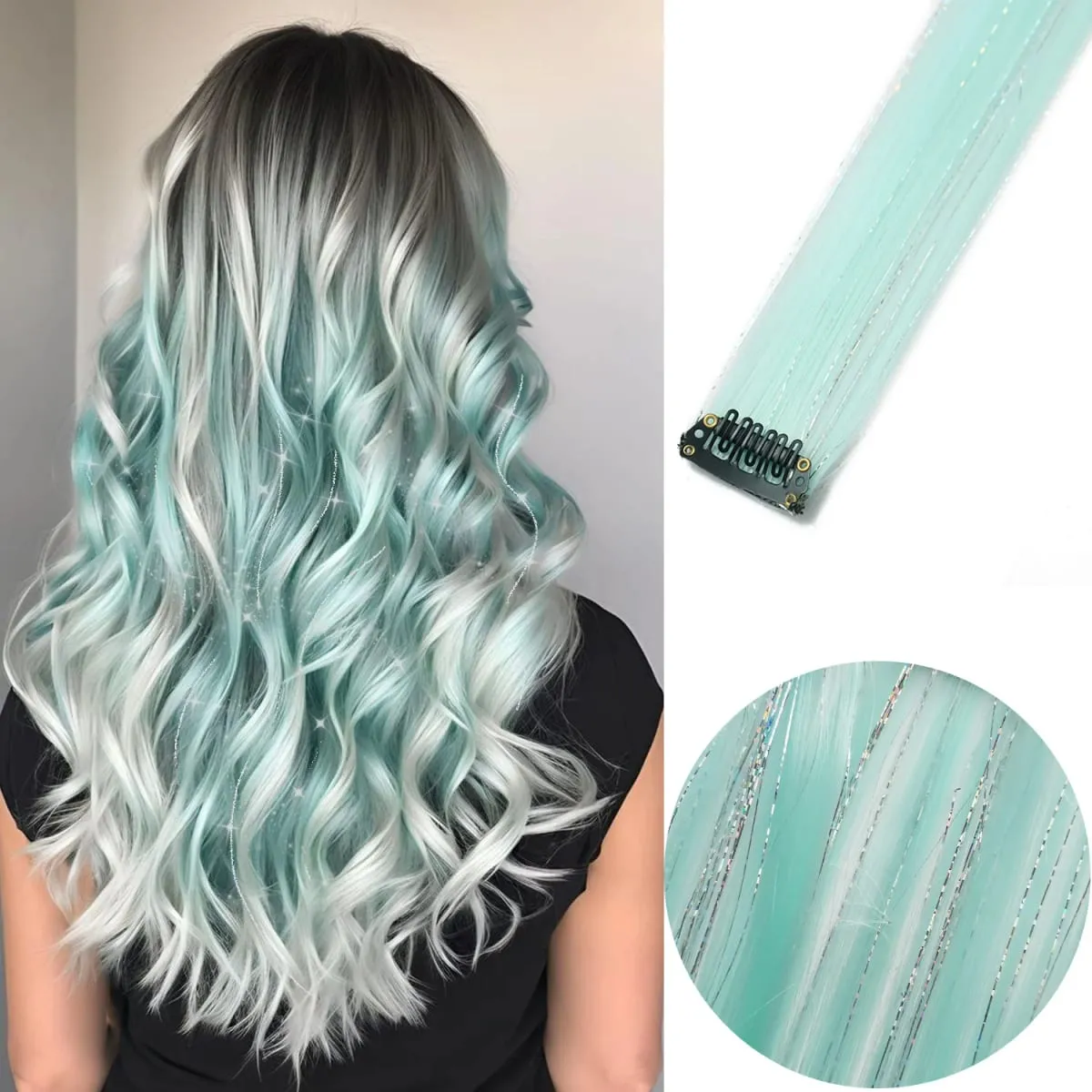 6 Stück/Packung, farbige Party-Highlights, Clip-in-Haarverlängerungen, 22 Zoll, mehrfarbig, glattes Haar, synthetische Haarteile — image 33