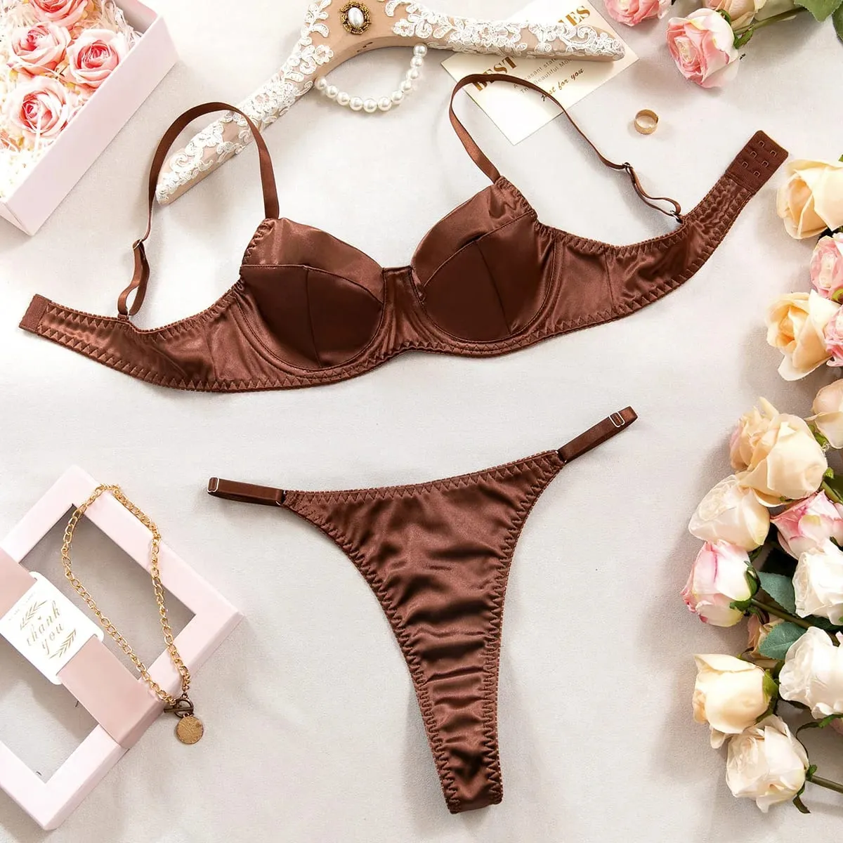 2-teiliges sexy BH-Set für Damen, Unterwäsche, Bügel, Push-Up, Satin, Patchwork-BHs und Tangas, Anzüge, attraktives Bilizna-Intim-Set — image 8