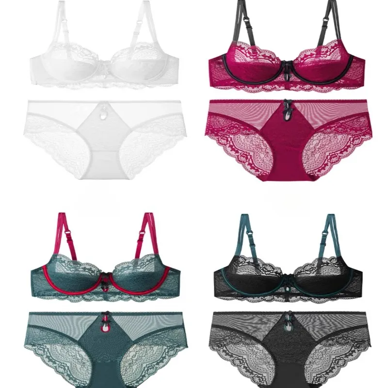 트렌디 레이스 Minimizer 란제리 세트 드 컵 큰 가슴 대형 얇은 컵 Underwire Anti Saging Comfy No Show 여성 속옷 — image 7