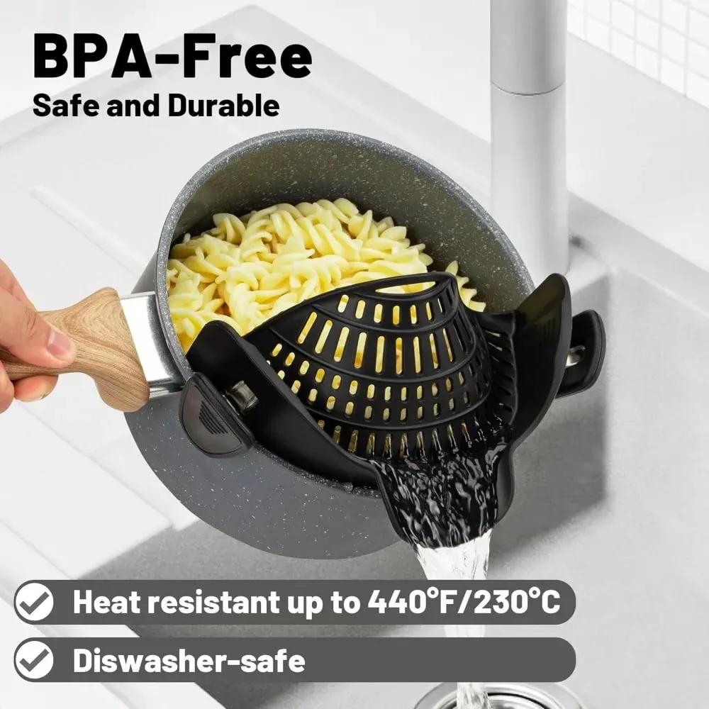 Heat-Resistant Silicone Clip-On Strainer for Pots/Pans - Collapsible Drain Colander for Pasta Veggies Fruits - Kitchen Tool — image 6